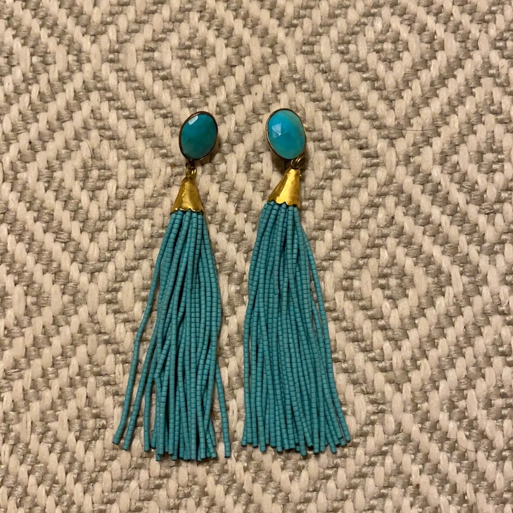 Goldenstrand Turquoise Beaded Tassel Earrings